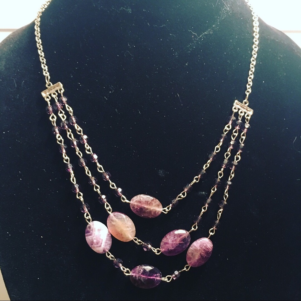 Amethyst 3 string necklace semi precious stone